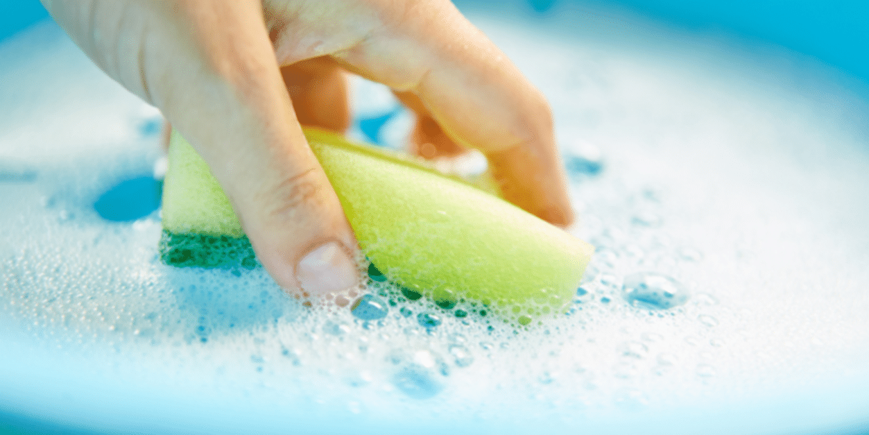 water soapy sponge clean