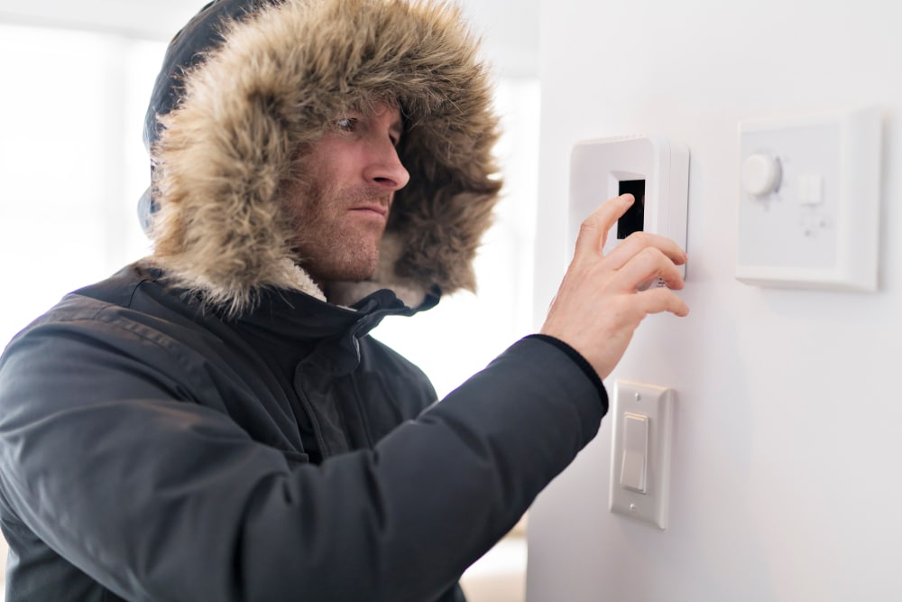 man changing thermostat temp